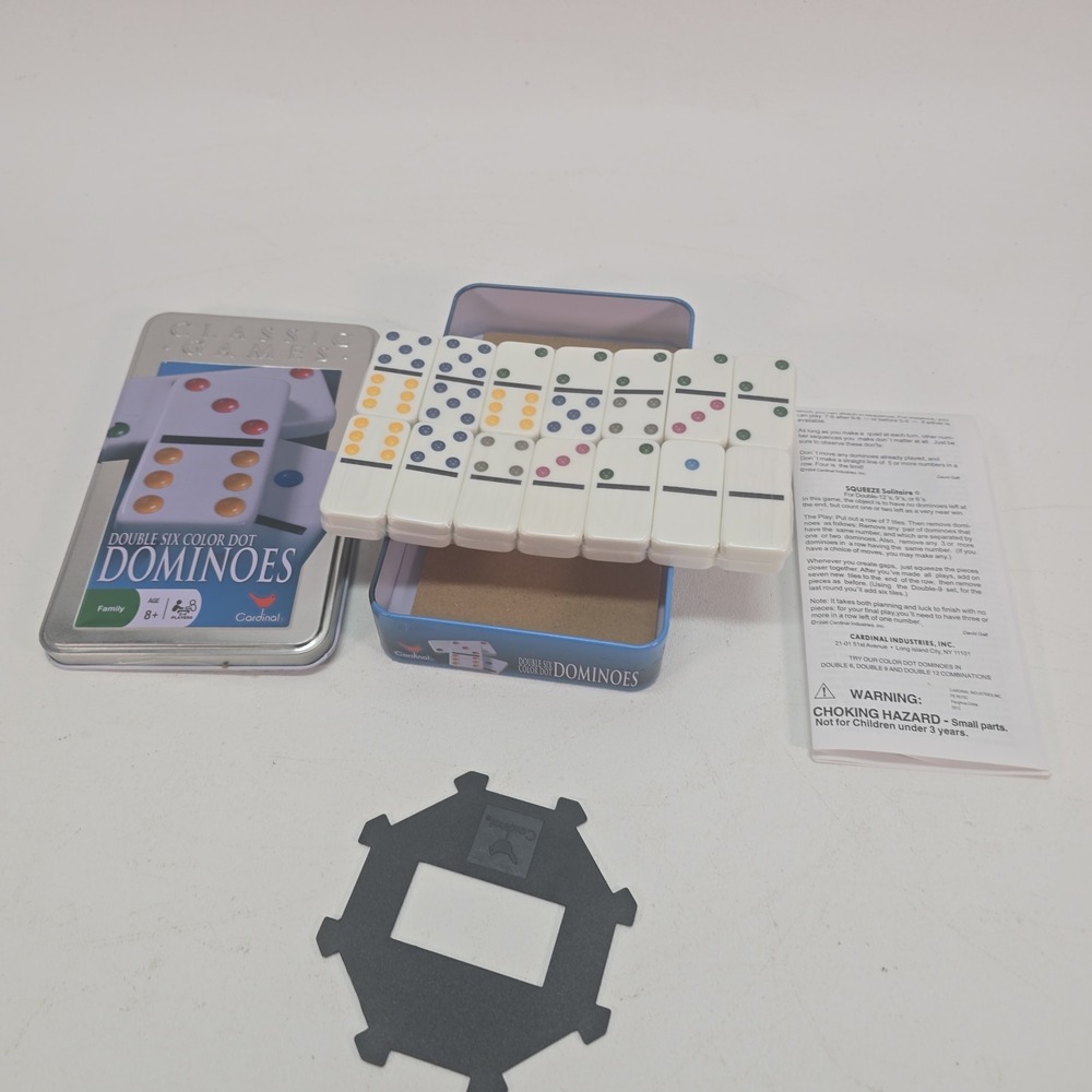 Jumbo Double Six Dominoes,  28  Size Color Dot Dominoes, White By Cardinal Nip
